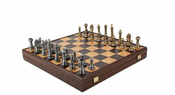 échiquier - fait main en Grèce - jeu d'échecs laiton et étain - 43x43 - jeu de société - jeu classique - jeux-reves-et-jouets- thonon-les-bains - évian-les-bains - chablais - haute-savoie - suisse - genève 1