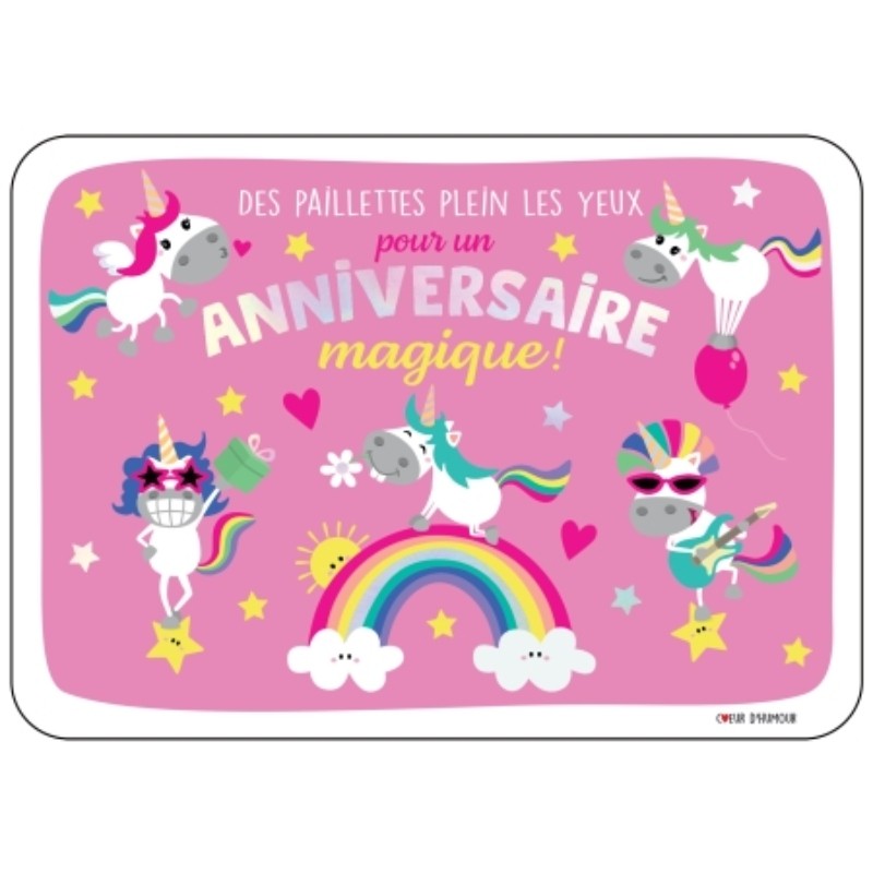 CARTE POSTALE MAGIQUE LICORNES + ENVELOPPE