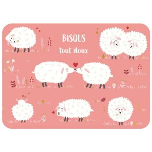 CARTE POSTALE BISOUS TOUT DOUX + ENVELOPPE