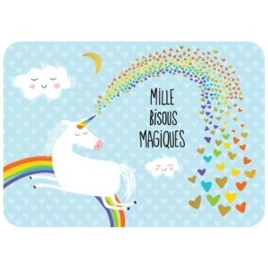CARTE POSTALE MILLE BISOUS MAGIQUES + ENVELOPPE