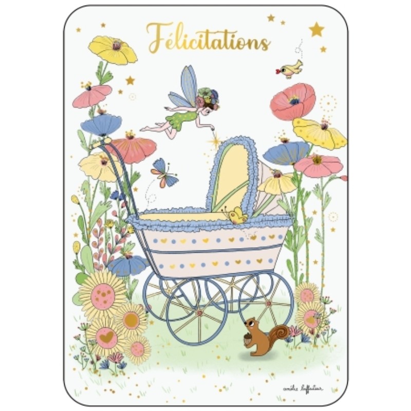 CARTE POSTALE FELICITATIONS NAISSANCE + ENVELOPPE