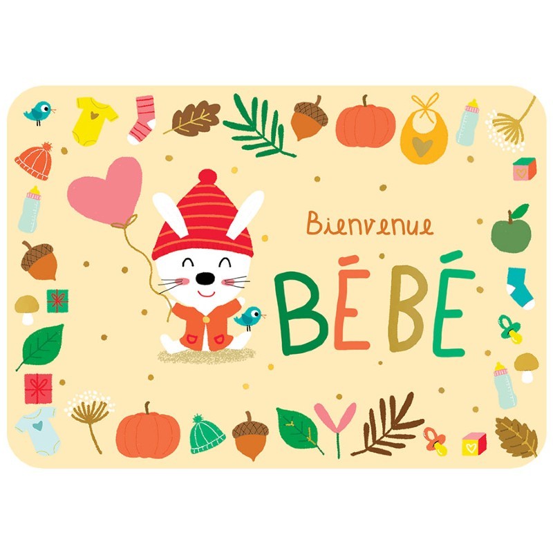 CARTE POSTALE BIENVENUE BEBE + ENVELOPPE