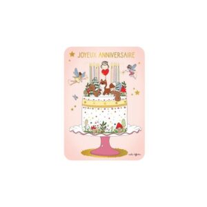 CARTE POSTALE JOYEUX ANNIVERSAIRE GATEAU DE LA FORET + ENVELOPPE