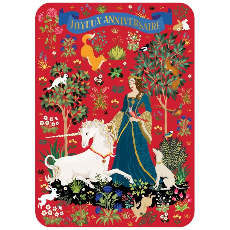 CARTE POSTALE LE JARDIN DES LICORNES + ENVELOPPE