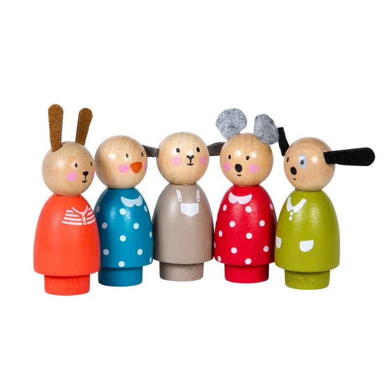 SET DE 5 PERSONNAGES EN BOIS LA GRANDE FAMILLE - Moulin roty