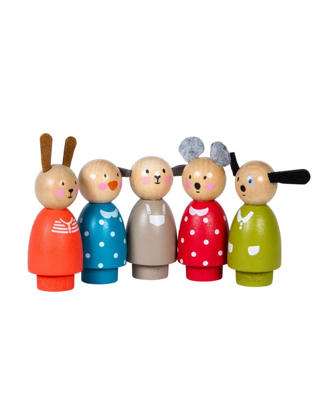 SET DE 5 PERSONNAGES EN BOIS LA GRANDE FAMILLE - Moulin roty