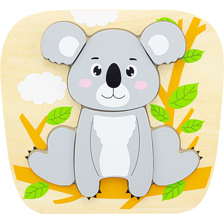 Puzzle Koala Ulysse en bois, six pièces sur leur socle