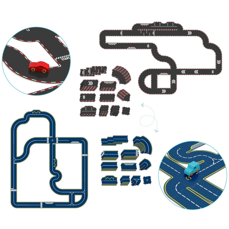 Circuit réversible 42 pièces + 2 voitures - Vilac