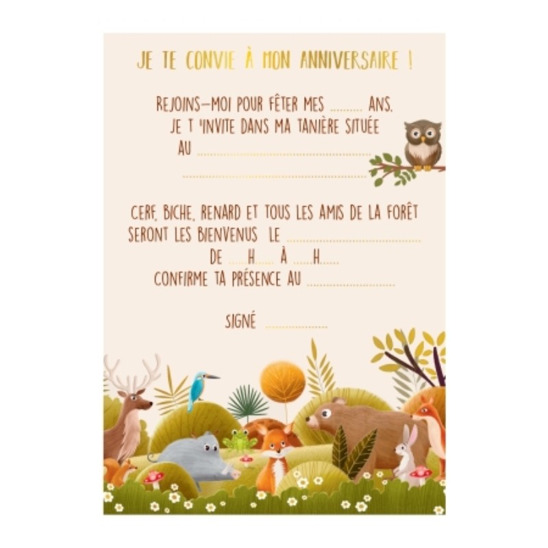 CARTES INVITATIONS ANIMAUX DE LA FORET