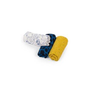 Set de 3 langes imprimés (bleu/jaune/chiens bleus) - Puce & Pilou - Moulin Roty