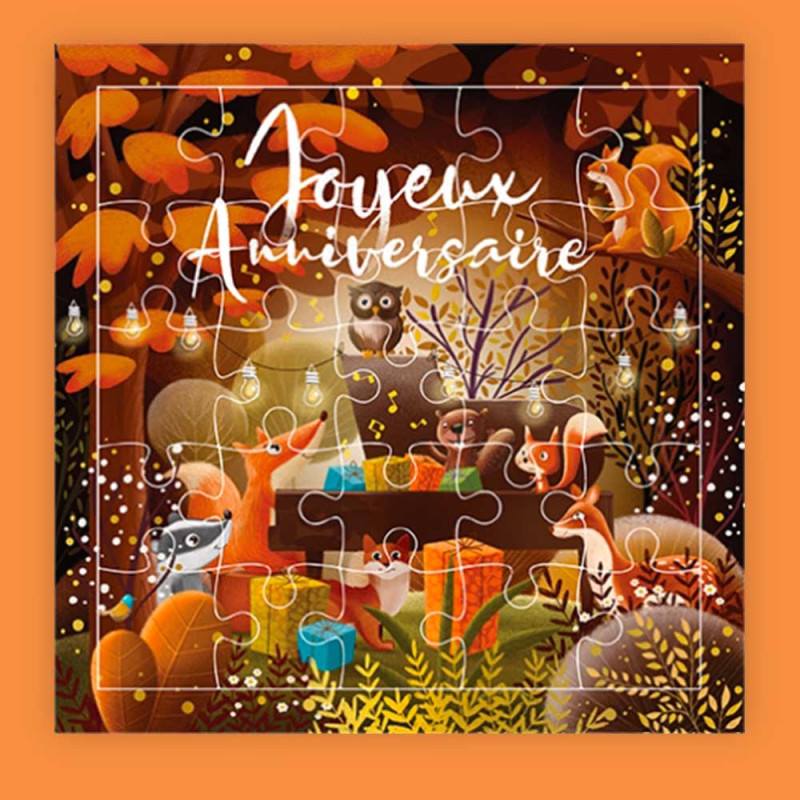 CARTE PUZZLE JOYEUX ANNIVERSAIRE ANIMAUX DE LA FORET
