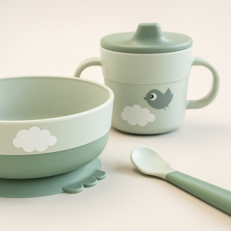 foodie coffret premier repas ventouse - happy clouds - vert - Done by Deer
