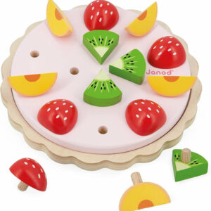 Tarte aux fruits Twist Janod avec fraises, pêches et kiwis en bois à placer