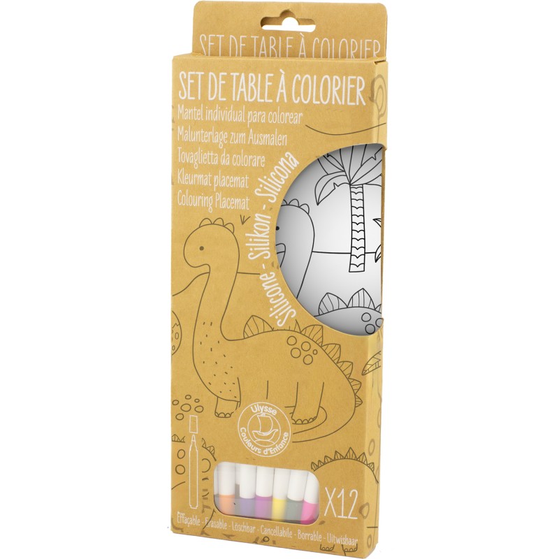 SILICONE : SET DE TABLE À COLORIER - THÈME DINO - Ulysse