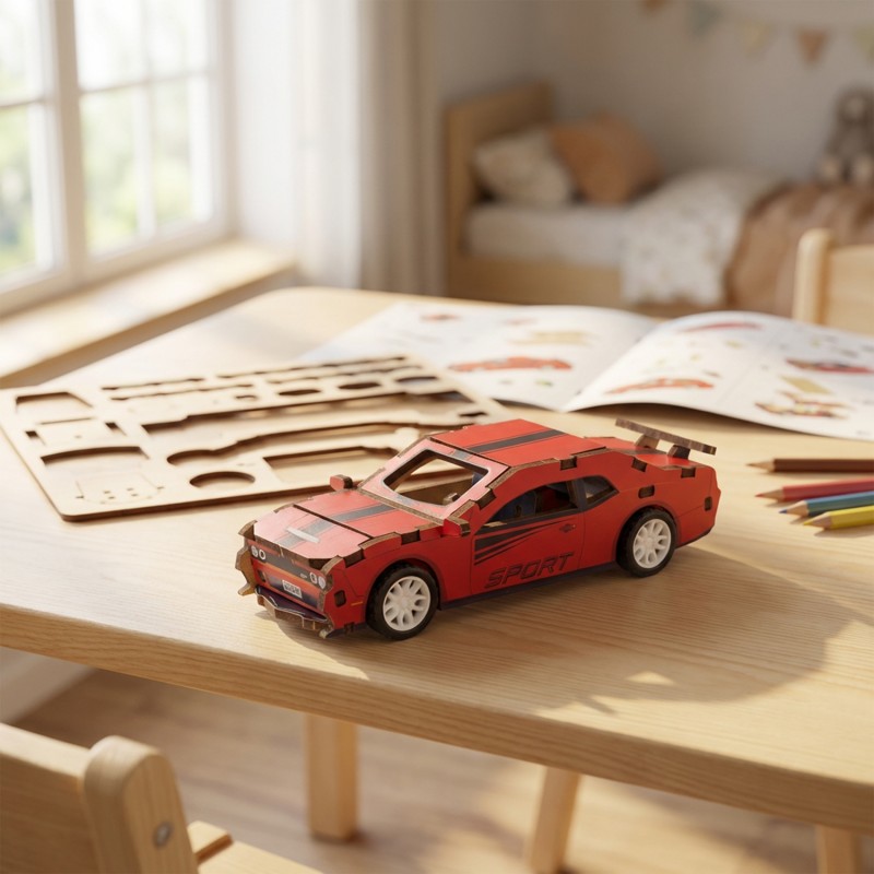 MAQUETTE EN BOIS : COUPÉ ROUGE (RÉTRO FRICTION) - Ulysse