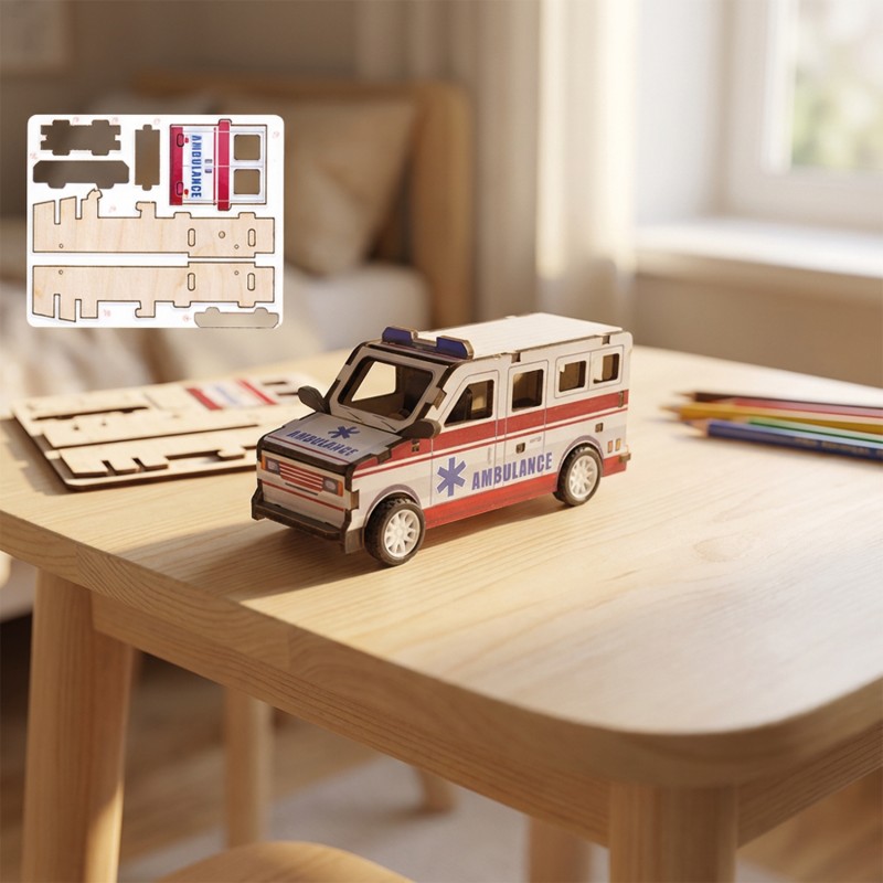 MAQUETTE EN BOIS : AMBULANCE (RÉTRO FRICTION) - Ulysse