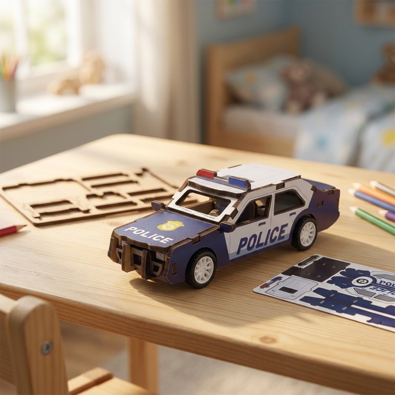MAQUETTE EN BOIS : VOITURE DE POLICE (RÉTRO FRICTION) - Ulysse