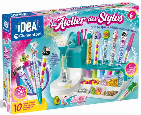 Atelier-des-stylo-créatif-paillette-6-ans-et-plus-crayon-couleur-personnage-kawai-mignon-clementoni-jeux-reves-et-jouets