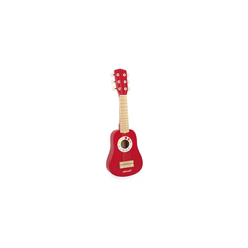 Guitare Confetti Janod rouge en bois à six cordes, vue de face