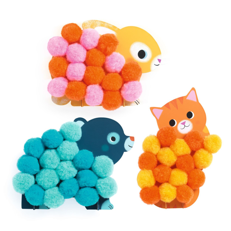 Collage de pompoms - Animaux et ronds pompoms - Djeco