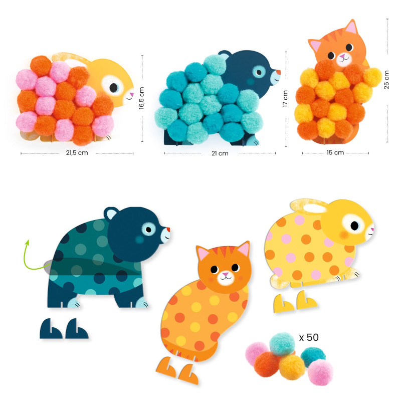 Collage de pompoms - Animaux et ronds pompoms - Djeco