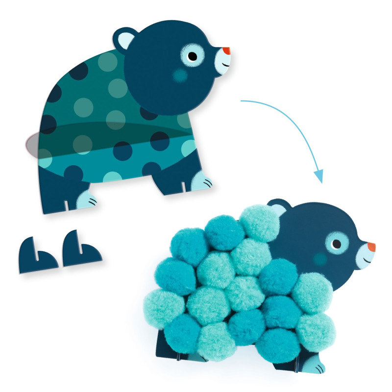 Collage de pompoms - Animaux et ronds pompoms - Djeco