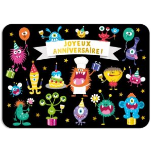 CARTE POSTALE JOYEUX ANNIVERSAIRE MONSTRES + ENVELOPPE