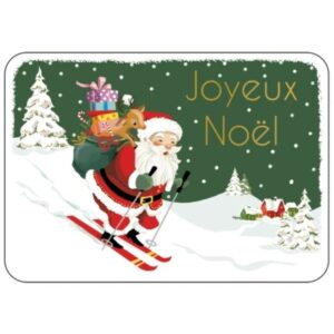 CARTE POSTALE JOYEUX NOEL SKI + ENVELOPPE