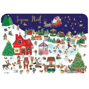 CARTE POSTALE JOYEUX NOËL VILLAGE + ENVELOPPE