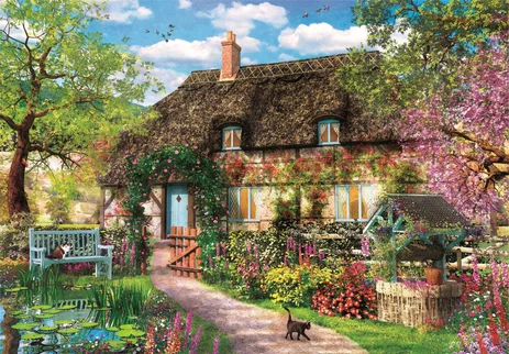 Puzzle-1000-pièces-clemetoni-the-old-cottage-maison-campagne-fleurs-kidulte-jeux-reves-et-jouets