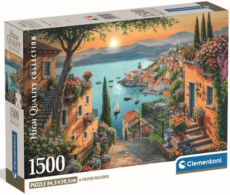 Puzzle-1500-pièces-steps-to-harbor-mer-bateaux-couché-de-soleil-fleurs-clementoni-kidulte-jeux-reves-et-jouets