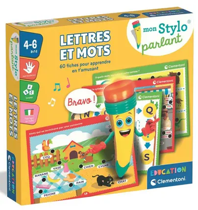Jeu-éducatifs-lettres-et-mots-stylo-sonore-éléctronique-loto-quiz-4-6-ans-clémentoni-éduca-jeux-reves-et-jouets