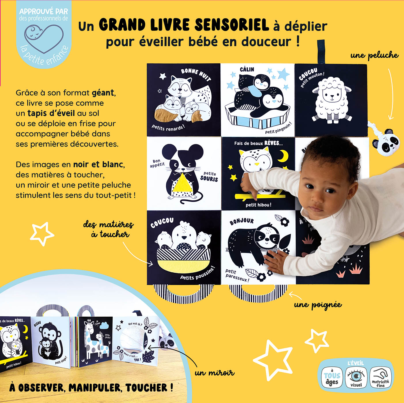 Livre d'éveil sensoriel à déplier en noir et blanc - Auzou – Image 4