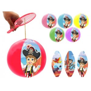 Tap ball Pirate : ballon et raquette reliés par un élastique, différents motifs et coloris