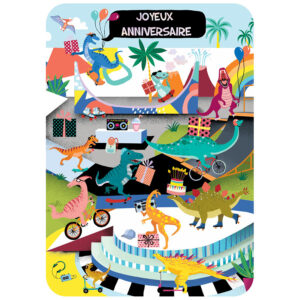 Cartes d’Art – Carte Dinos skatepark Joyeux anniversaire avec enveloppe