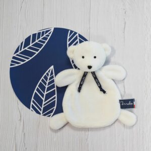 Ours Dorlotin – Doudou plat blanc 24 cm – Maïlou