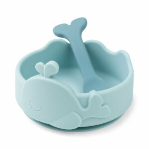 Silicone Stick&Stay bowl & baby spoon bleu - Done by Deer